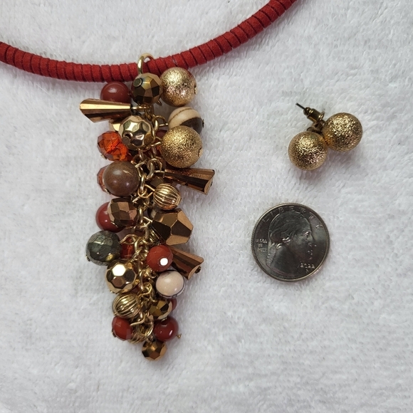 CATO Earthtone Charm Bunch Dangle Choker and Earrings Set / Pierced - Picture 5 of 6